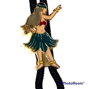 Hawaii Cloisonné Enamel Keychain Hula Girl Charm Souvenir Collector Gold Tone